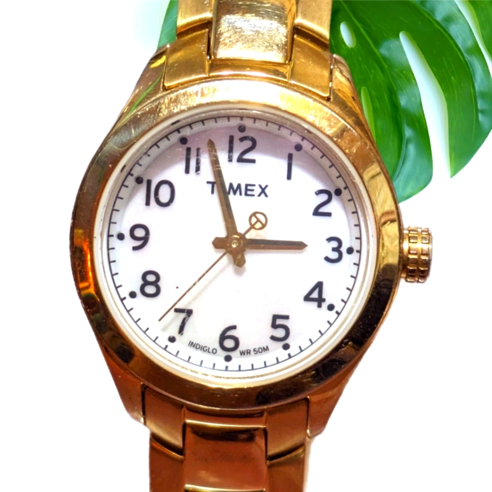 Timex Lady's Gold Steel Indiglo Double Fold Sport